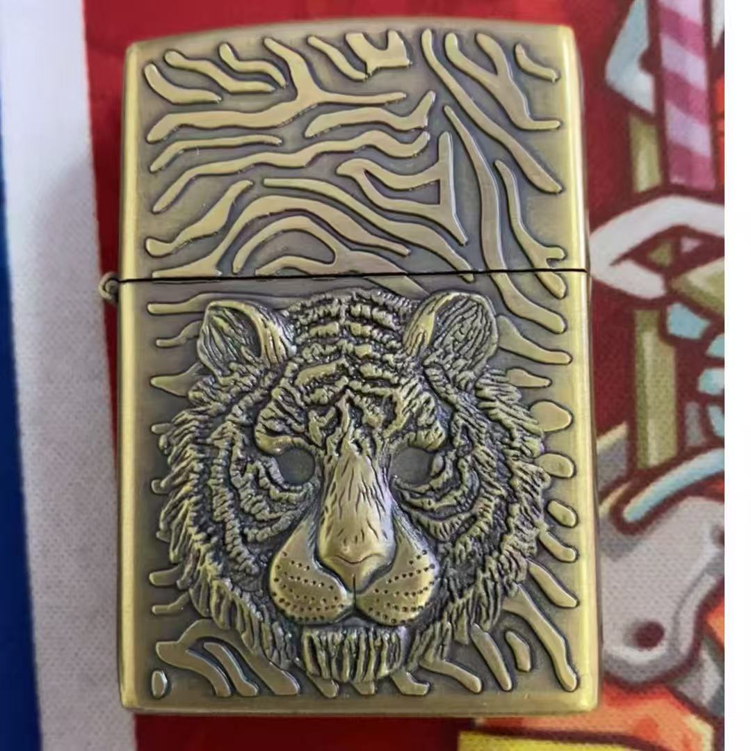 煤油打火机 复古虎头煤油防风打火机男士个性创意 原装金色