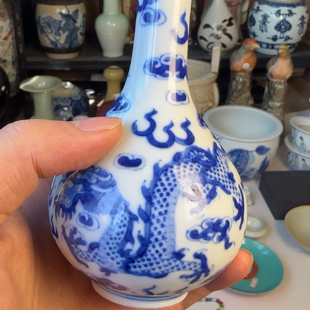 湖***鱼青花龙纹瓶不包邮