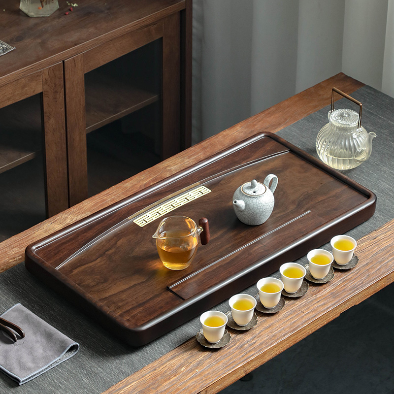 实木茶盘整块黑檀原木盘托简约客厅茶海现代新中式泡茶台
