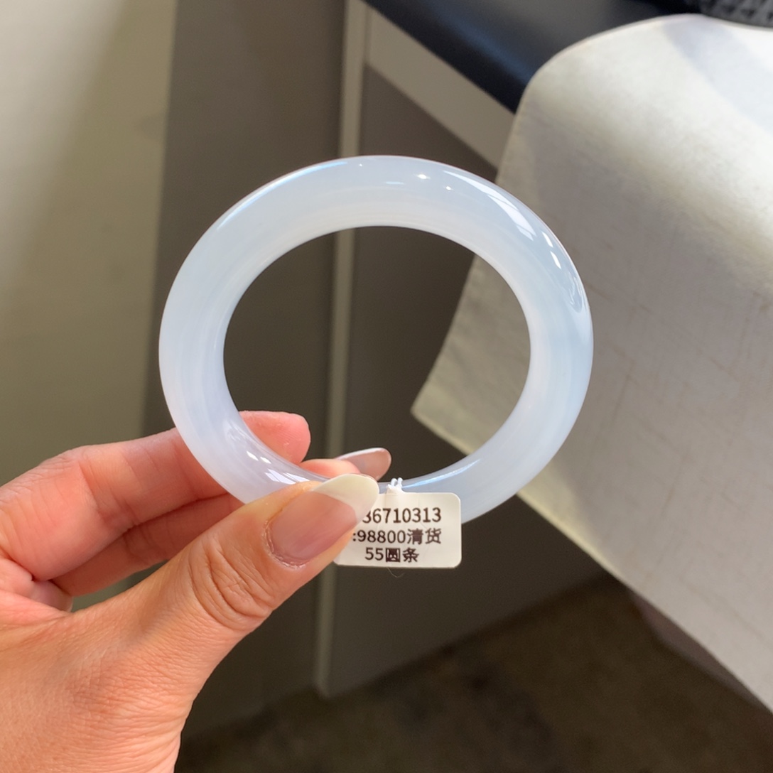 翡翠手镯未镶嵌糯冰白月光55圆条