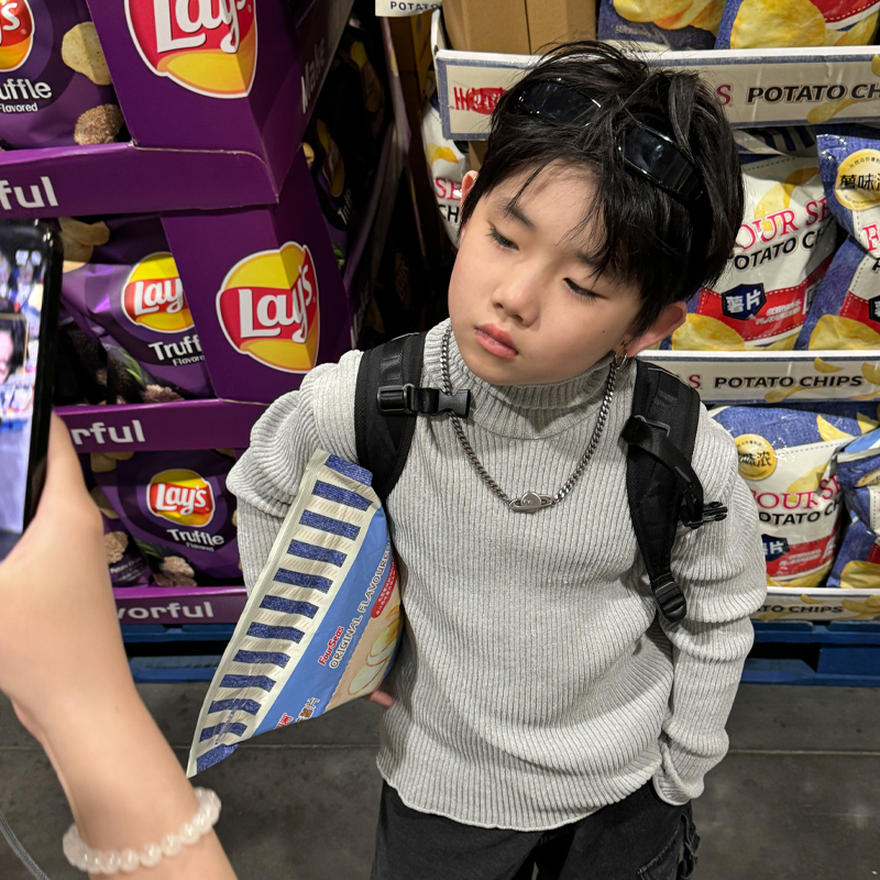 儿童高领毛衣冬季男童长袖保暖打底衫雪尼尔弹力内搭