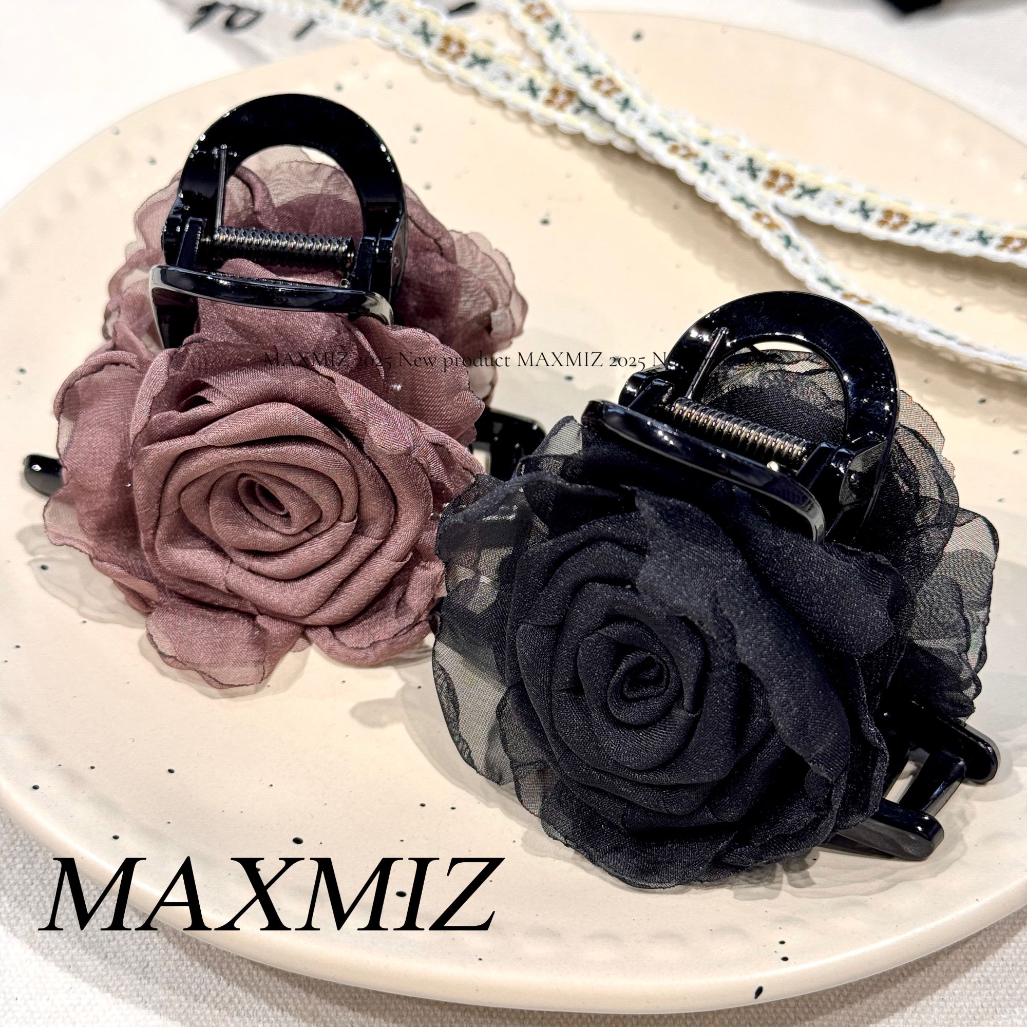 东大门 轻奢复古优雅布艺干枯玫瑰花抓夹8厘米 2594