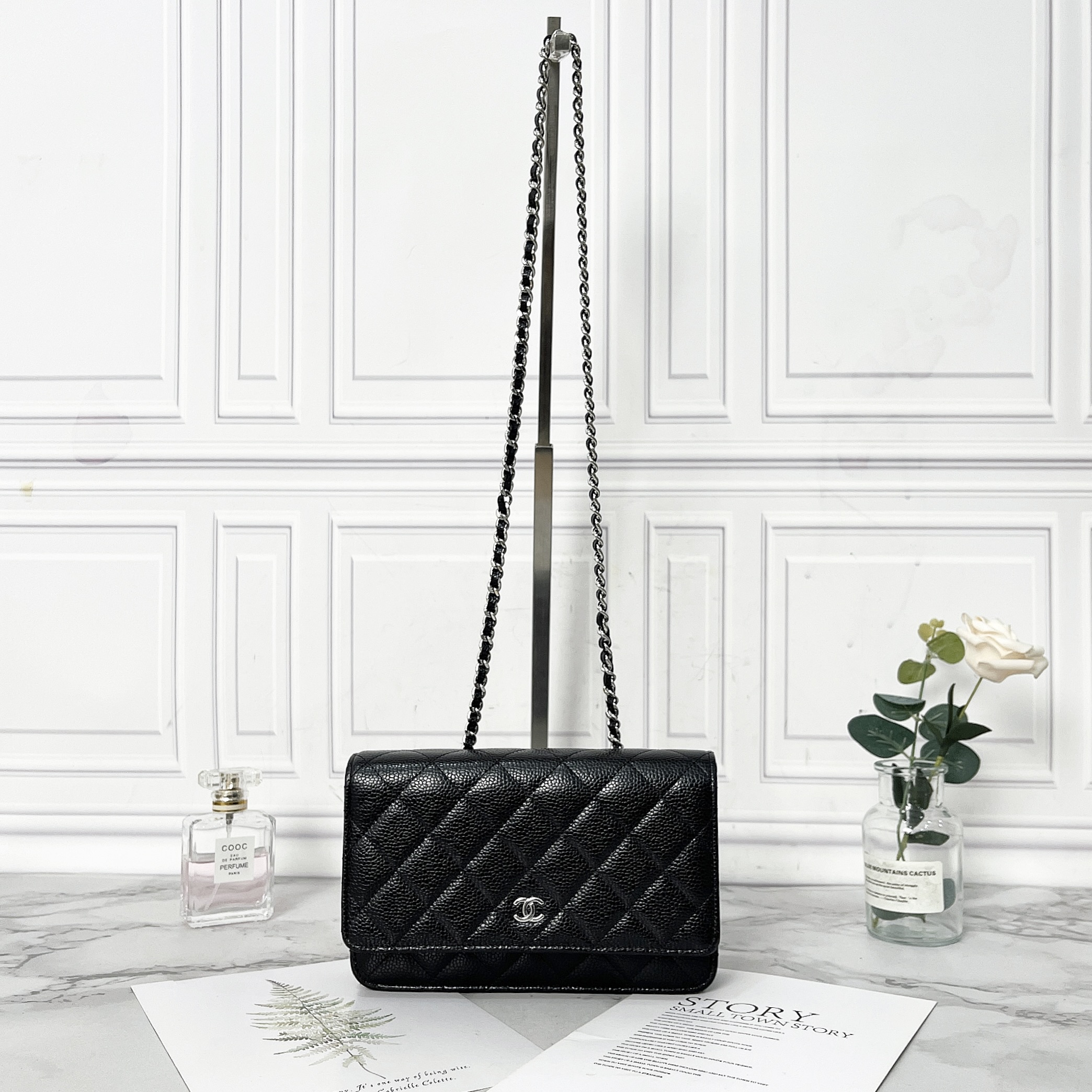 95新 Chanel/香奈儿 Chanel/香奈儿黑银荔枝纹WOC链条包