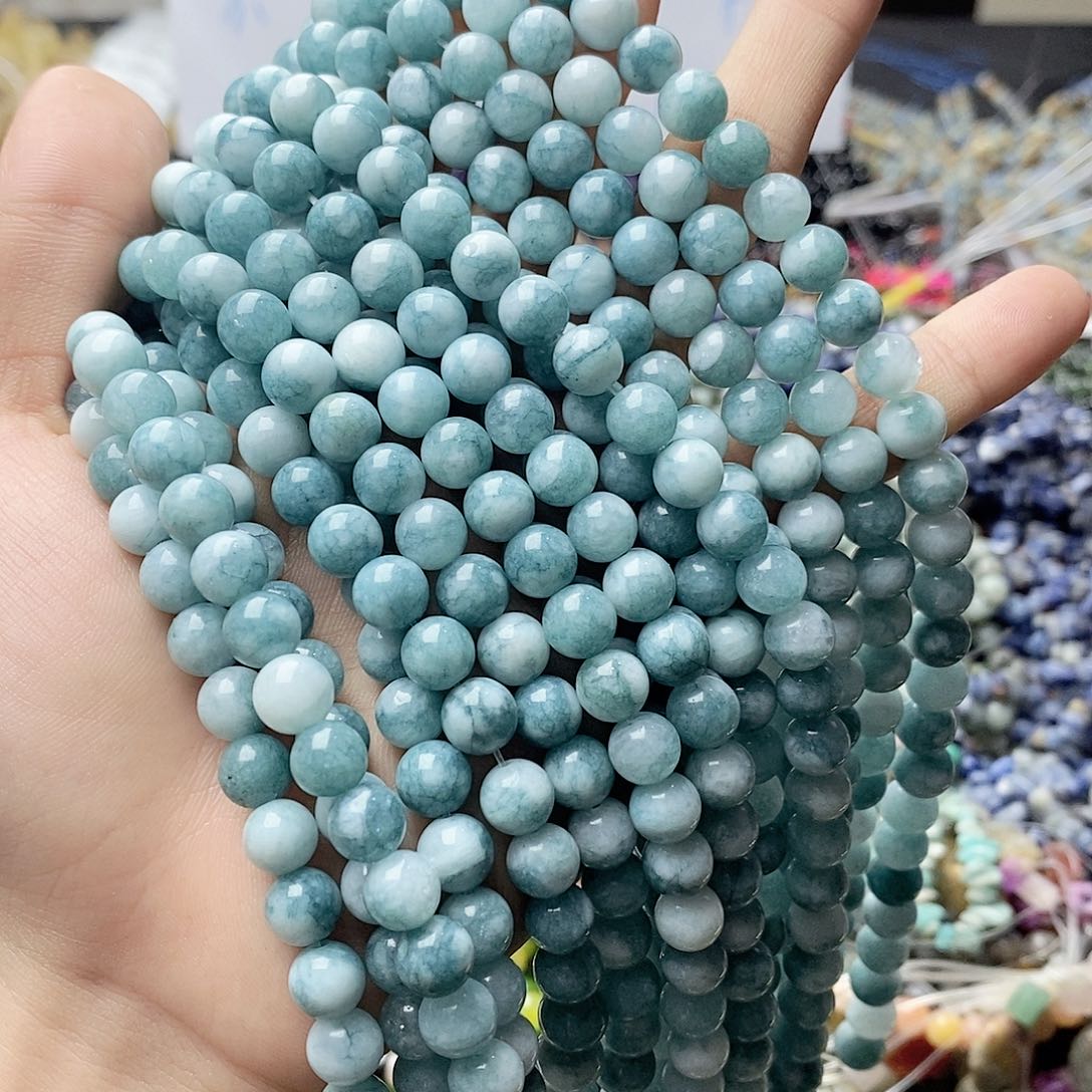 玛瑙/玉髓未镶嵌珠宝半成品一条天然8mm蓝玉髓