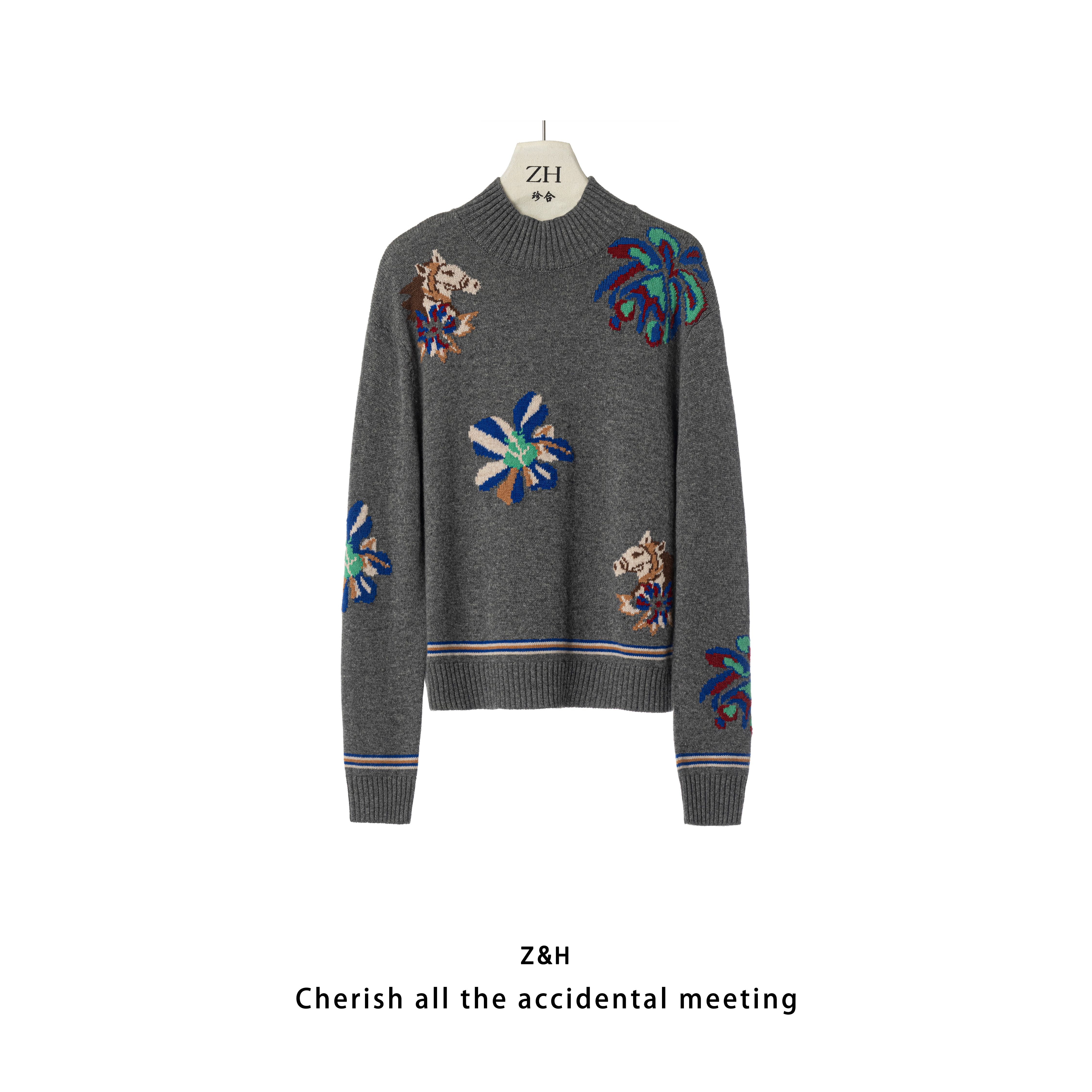ZH【篝火叙事】保暖上衣图案圆领毛针织衫