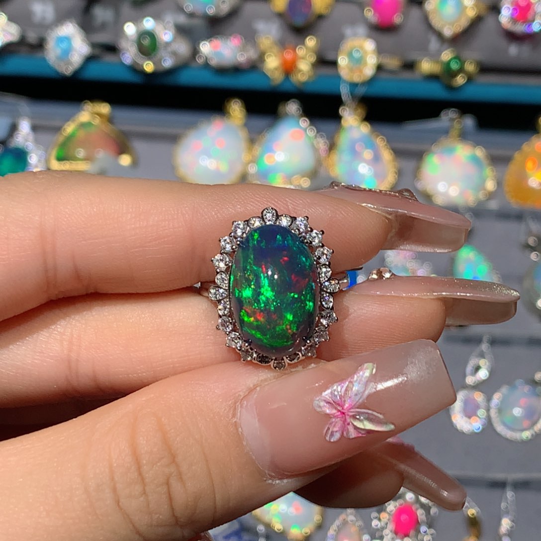 欧泊福利戒指银S925镶嵌