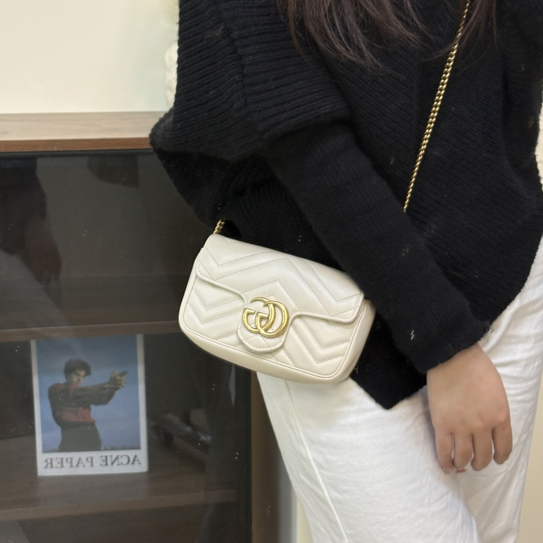 95新 GUCCI/古驰 白金mini马蒙斜挎