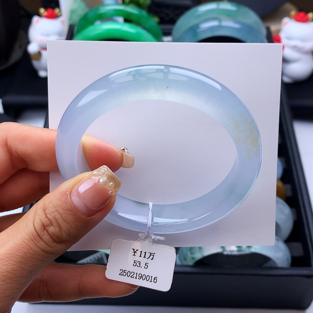 翡翠未镶嵌手镯53-54冰胶紫飘色正圈