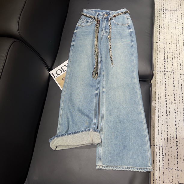 KW【简单且随性】南油新款加厚复古水洗不贴腿微喇直筒裤牛仔裤