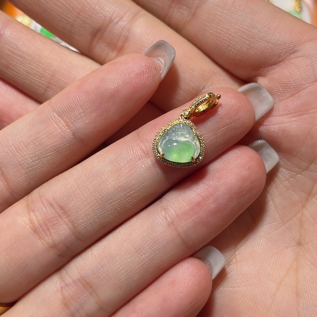 吊坠(不含链)18K金镶嵌翡翠