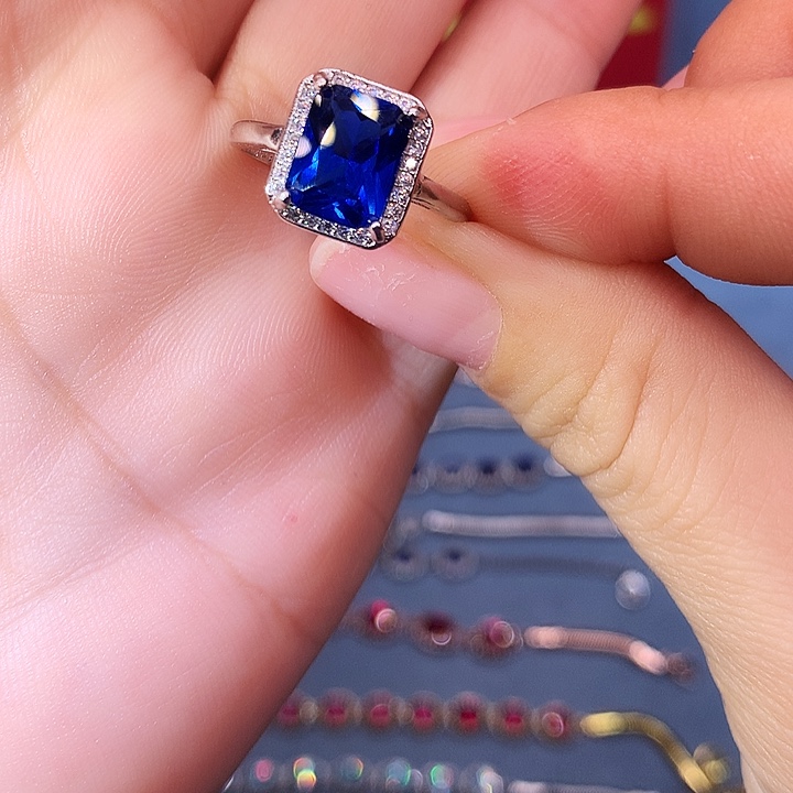 蓝宝石戒指银S925镶嵌