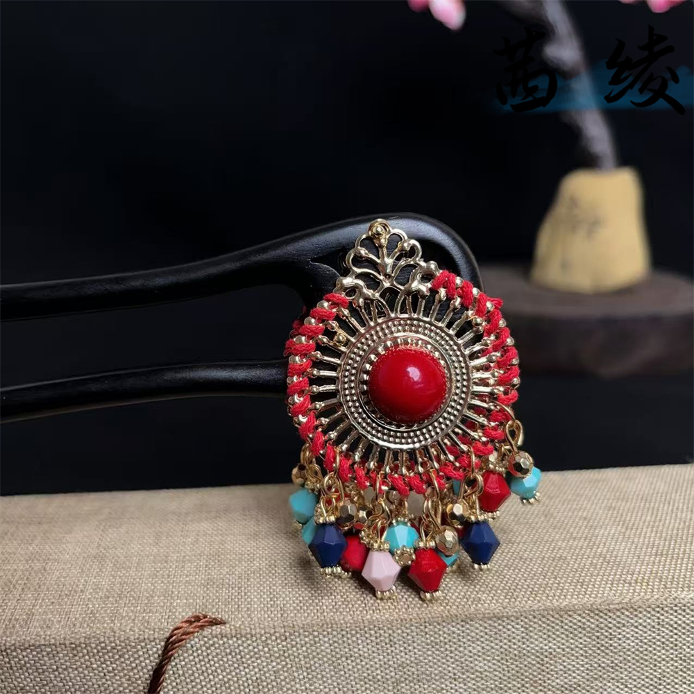 a749【红日】15公分紫光黑檀木U型原创设计气质发簪发饰旗袍发簪