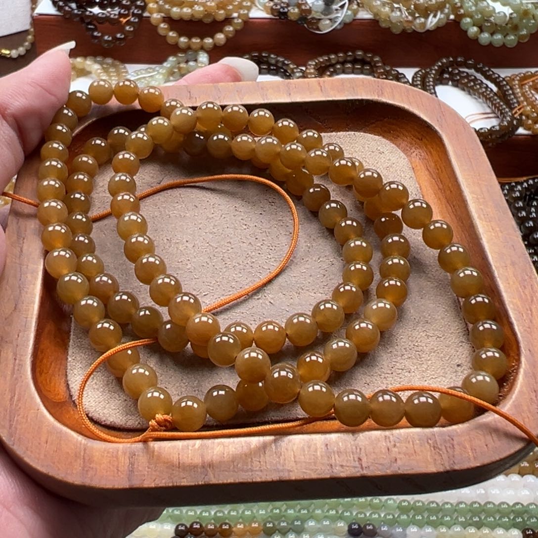 毛衣链未镶嵌和田玉珠串6mm