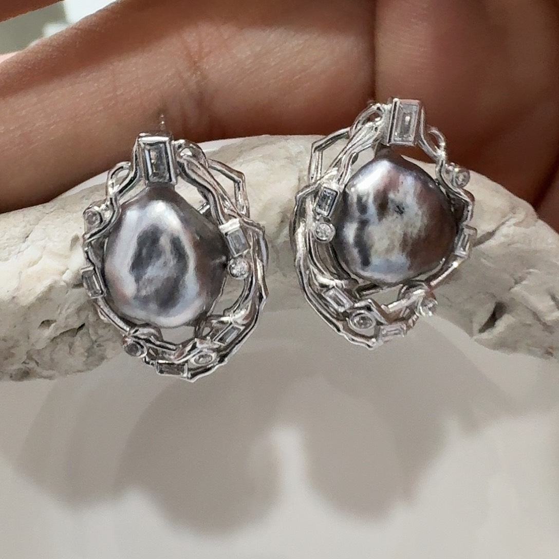 耳饰银S925镶嵌海水珍珠