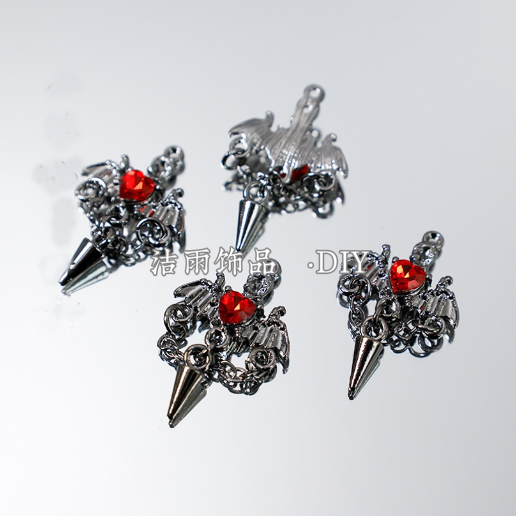(洁雨饰品 DIY)  P604  【恶魔之泪】黑红色爱心十字架流苏挂坠diy