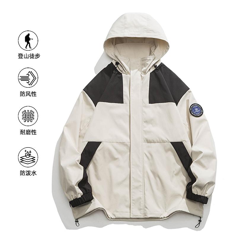 冲锋衣男士2024新款春秋潮牌美式户外防风连帽登山服夹克外套男款