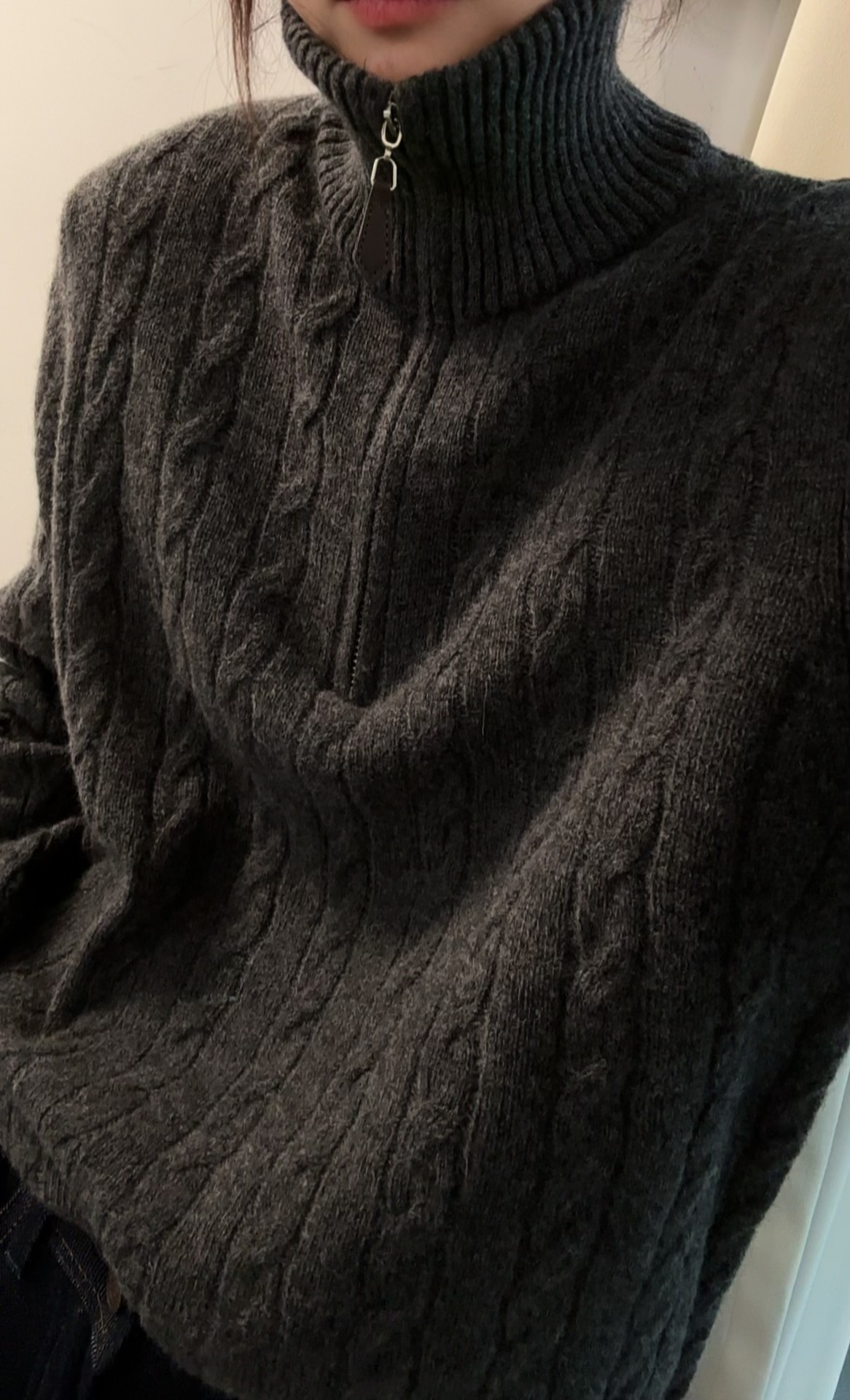 麻花针织半拉链polo领羊毛高领毛衣