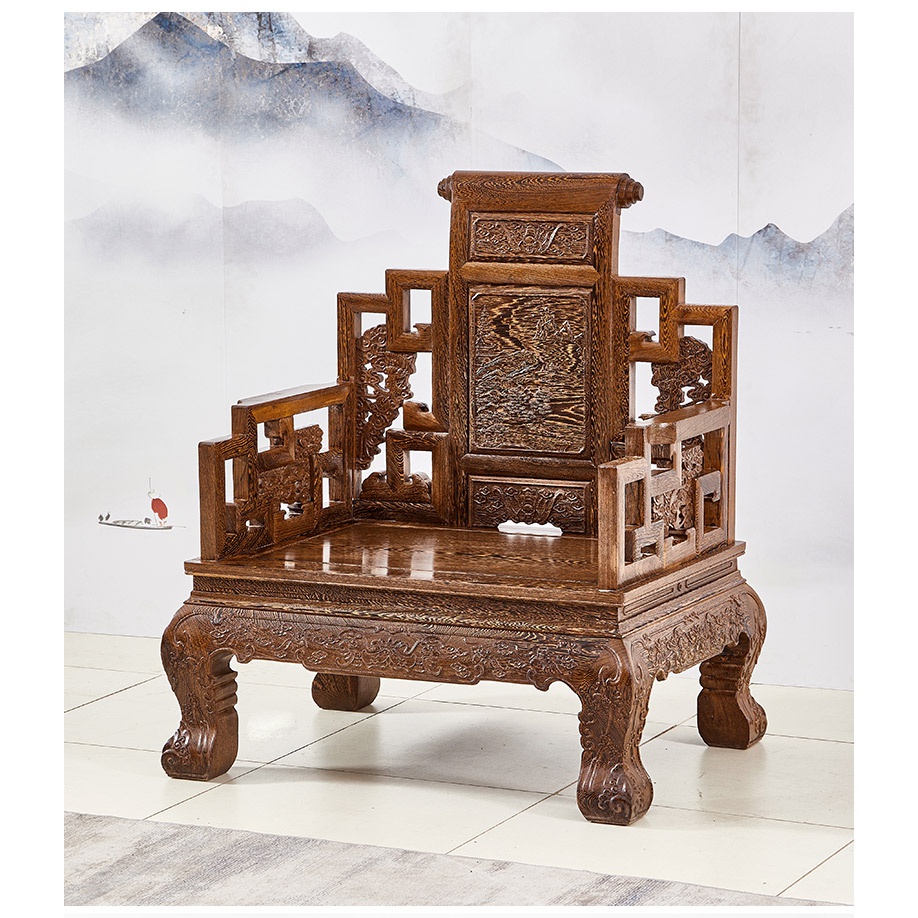 卷书宝座沙发鸡翅木组合古典红木家用客厅新中式沙发成套