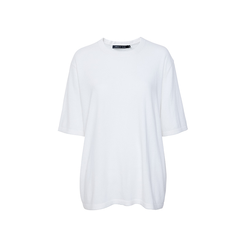 TRACYCHU babycashmere白色超细小山羊绒大轮廓型贵族宽松慵懒t恤