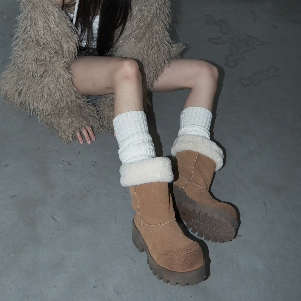 Mooreyu厚底雪地靴女2024冬季新款休闲卡其大头加厚加绒保暖棉鞋