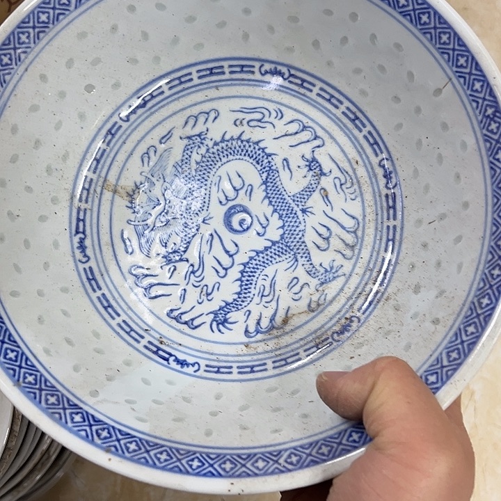 学***徒陶摆件微瑕23厘米玲珑龙心碗