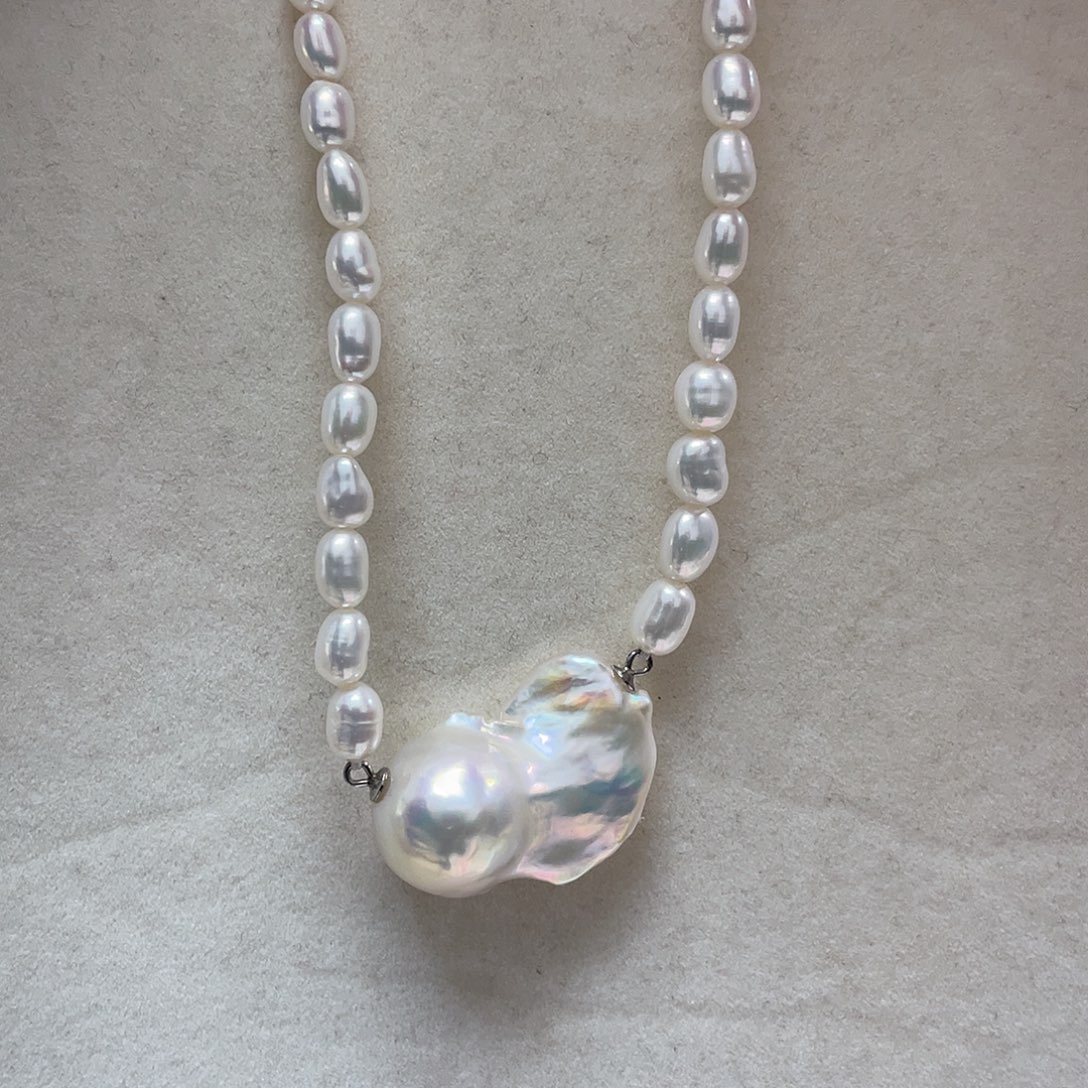 银S925镶嵌淡水珍珠颈饰