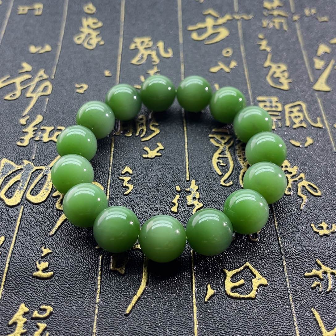 和田玉未镶嵌颈饰俄碧-粉绿-14mm手串