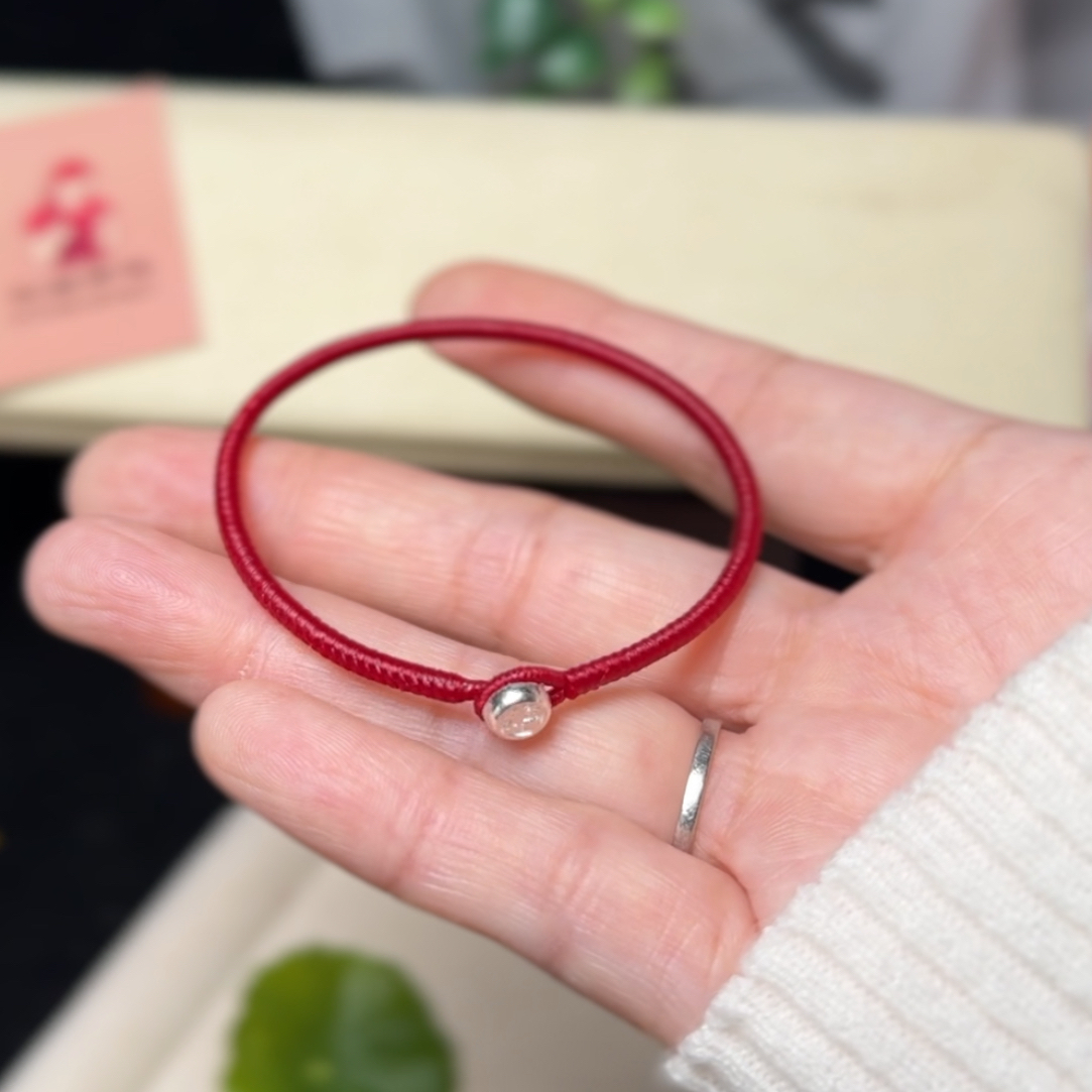 足银布艺手链 0.6细高光泰蜡金刚结红绳手绳女款