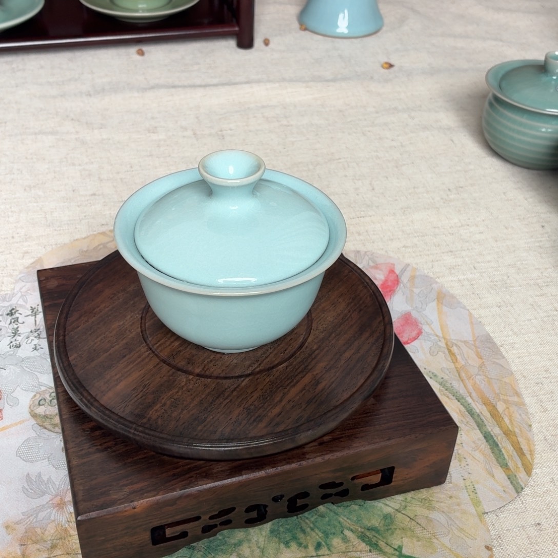 陶摆件天青盖碗福利