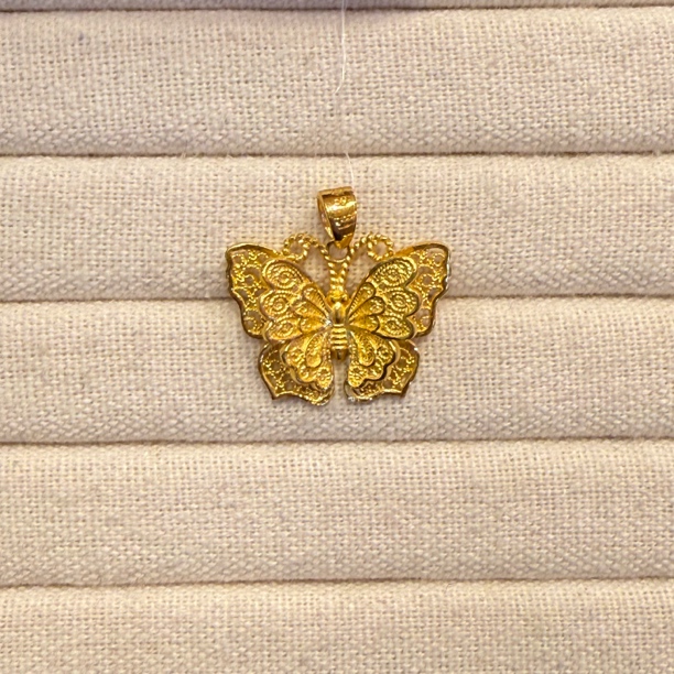 足金镂空花丝蝴蝶吊坠（免费编绳）
