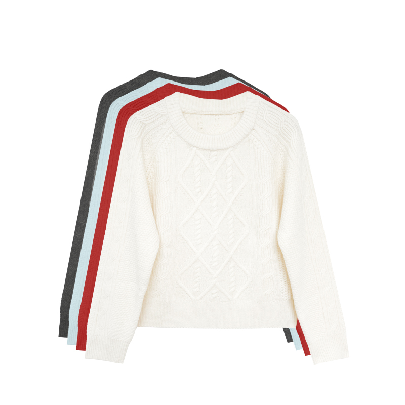 【橙庐】528301绵羊毛山羊绒绞花插肩毛衣 秋冬女士时尚休闲针织衫