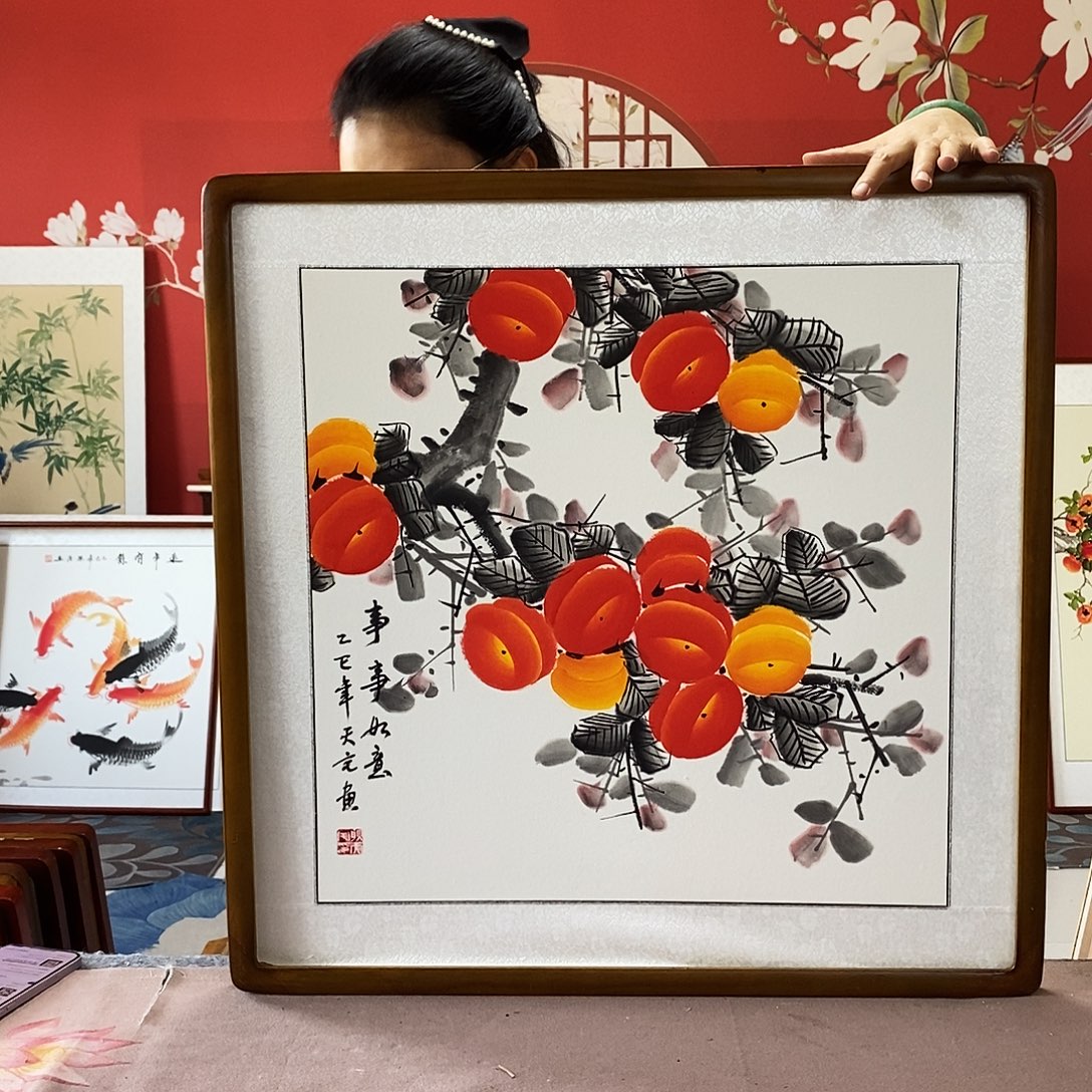 国画手写手绘带框包邮62✖️62国画作品