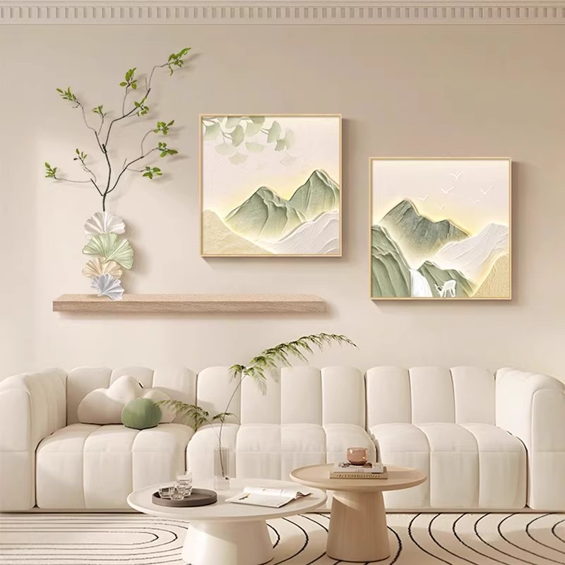 背有靠山客厅装饰画侘寂风沙发背景墙挂画高档大气餐厅壁画玄关画