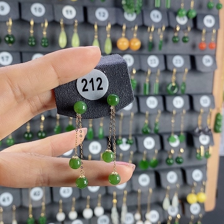 和田玉耳饰18K金镶嵌