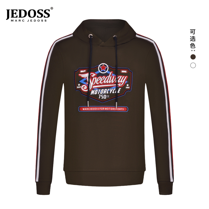 秋冬老钱风男装个性刺绣胶印修身连帽套头卫衣长袖AS033