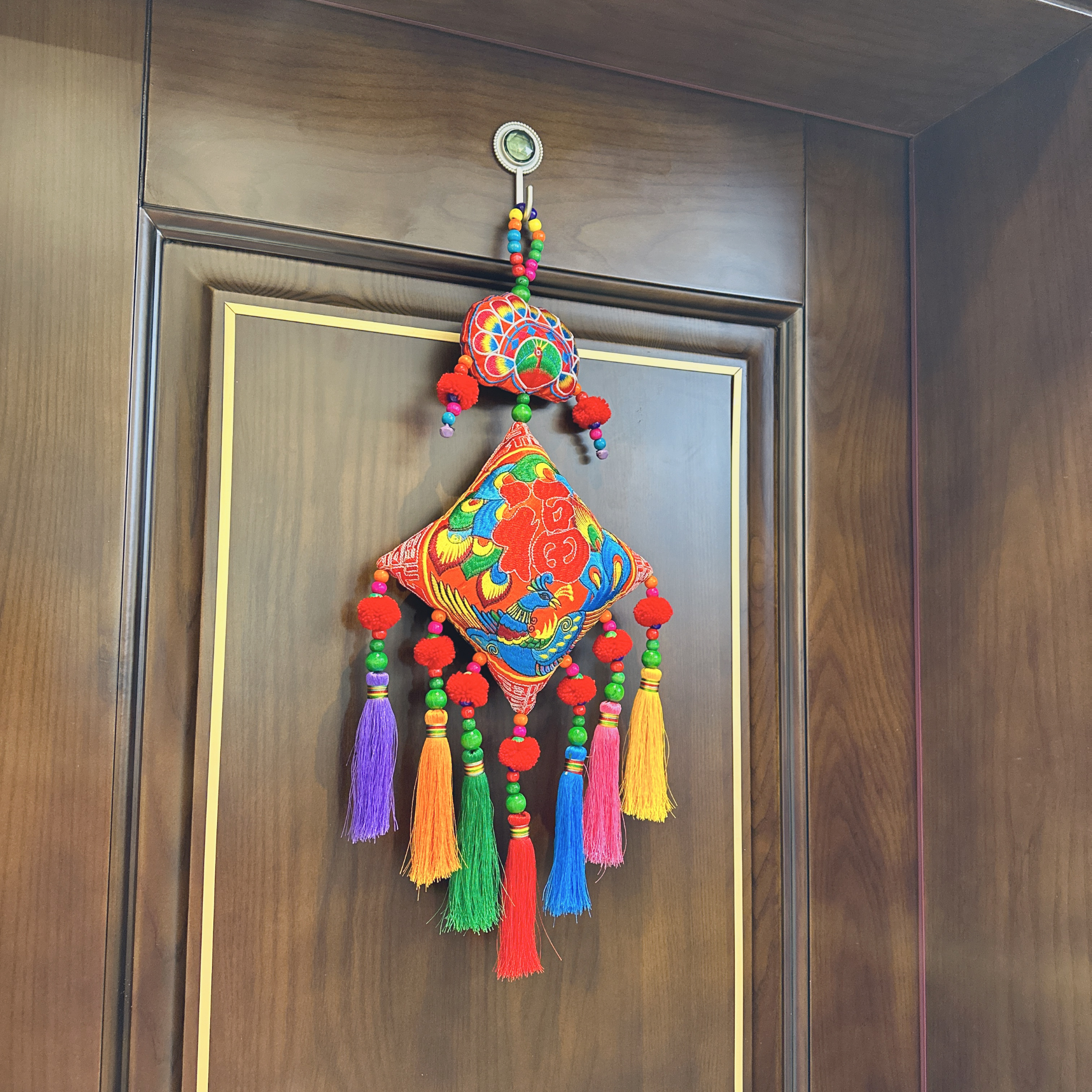 特色民族风蓝色孔雀福字荷包花墙面背景墙装饰挂饰家居客厅室内