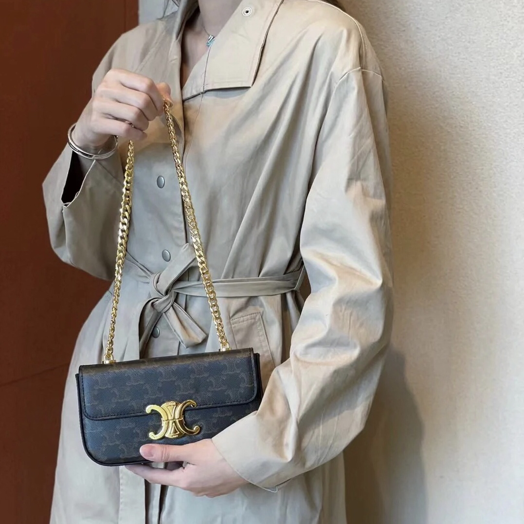 95新 Celine/思琳 凯旋门 金口 老花 链条 法棍包
