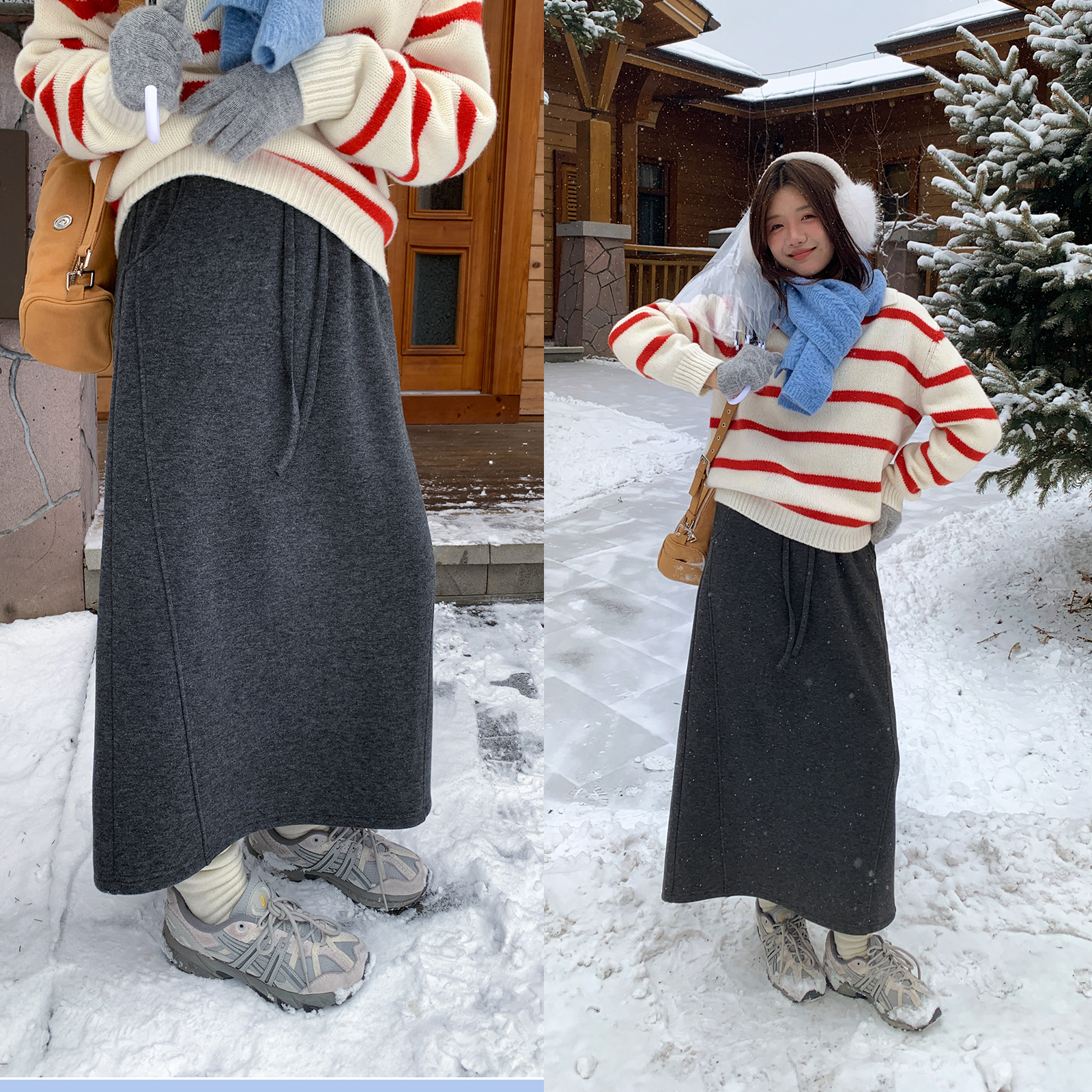 【西西里安】 搭配频率巨高~过冬磨毛加厚银狐绒百搭灰卫裙