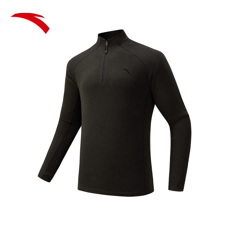 安踏羊毛长袖T恤运动休闲半拉链男款上衣冬季立领舒适保暖套头衫