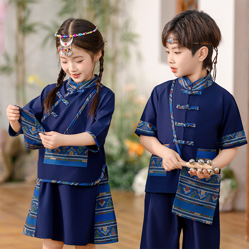 童装春夏季新款古风国风汉服唐装节日表演服民族风壮族少女套装