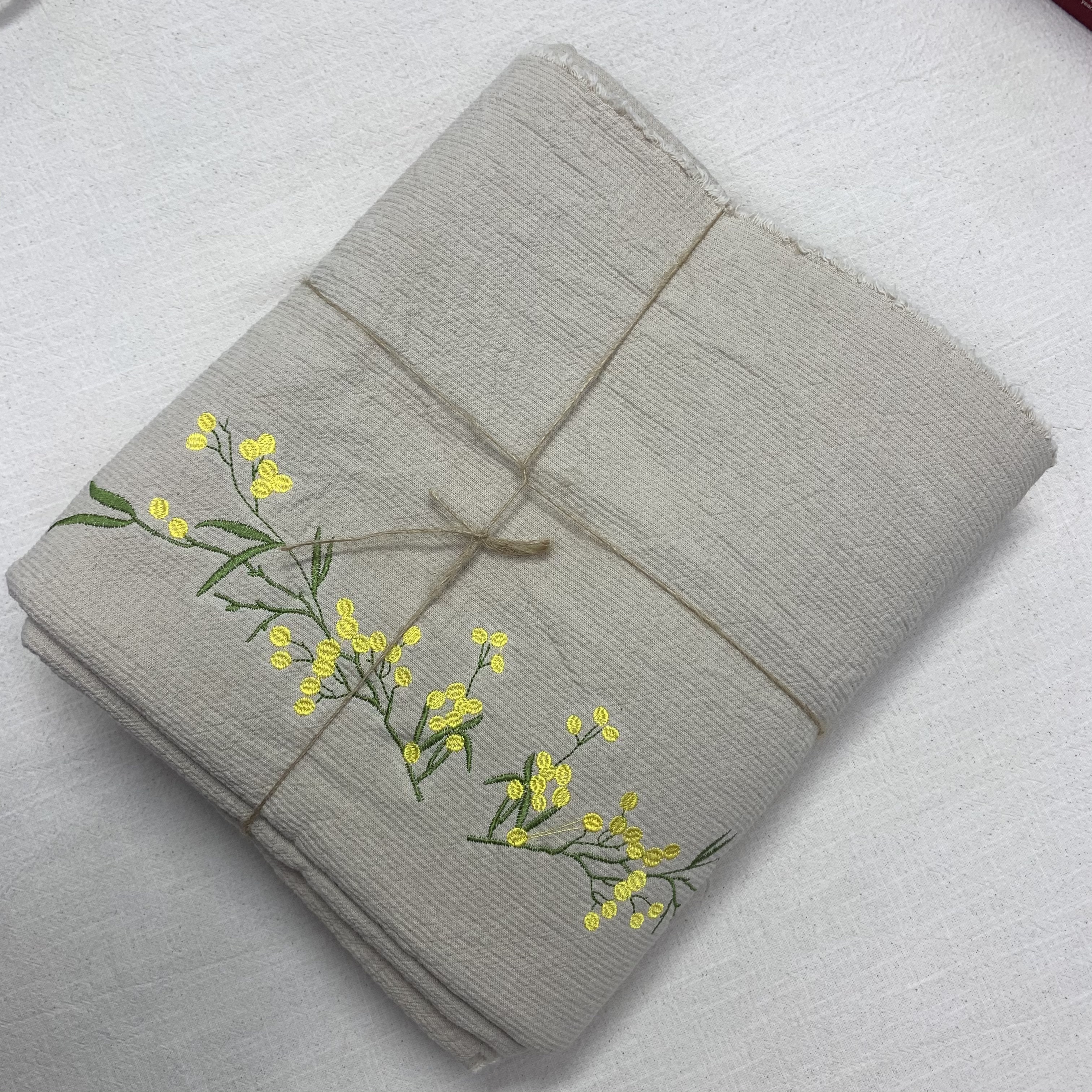 《元七猫-油菜花》 汉麻双人床盖盖毯加厚床单绣花素色精致