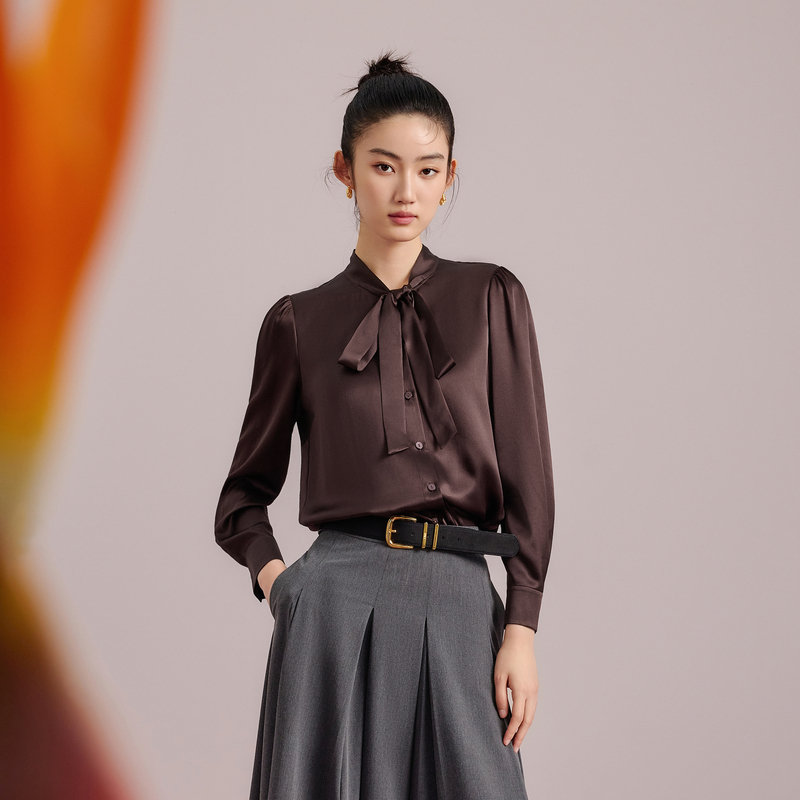 LIME/莱茵【雅韵流光】可机洗6A级桑蚕丝百搭衬衫双色LDGC6AWBL801