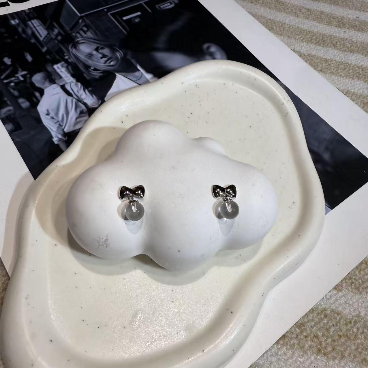 【A290】白水晶蝴蝶结/冰雪女王/爱心/扭扭/闪闪蝴蝶结耳钉