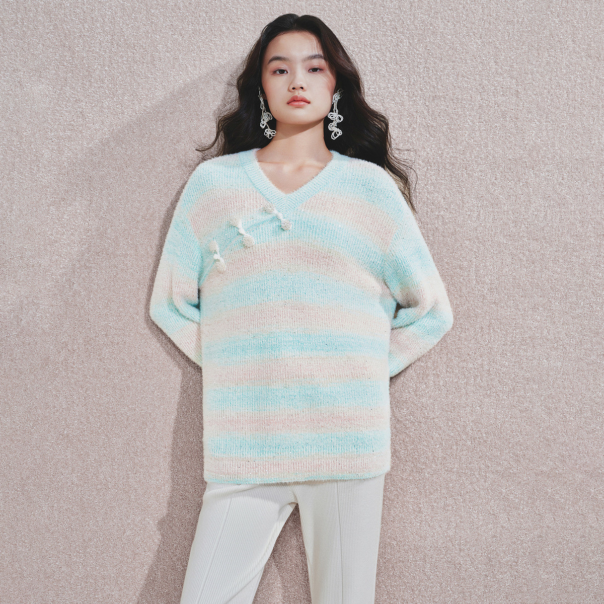 MAXRIENY浪漫中式套头针织毛衫秋冬慵懒宽松上衣女