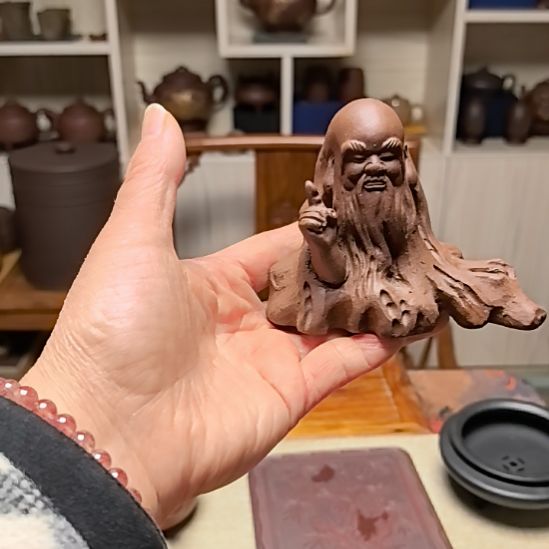 紫砂茶宠树桩寿星香插摆件全工制作