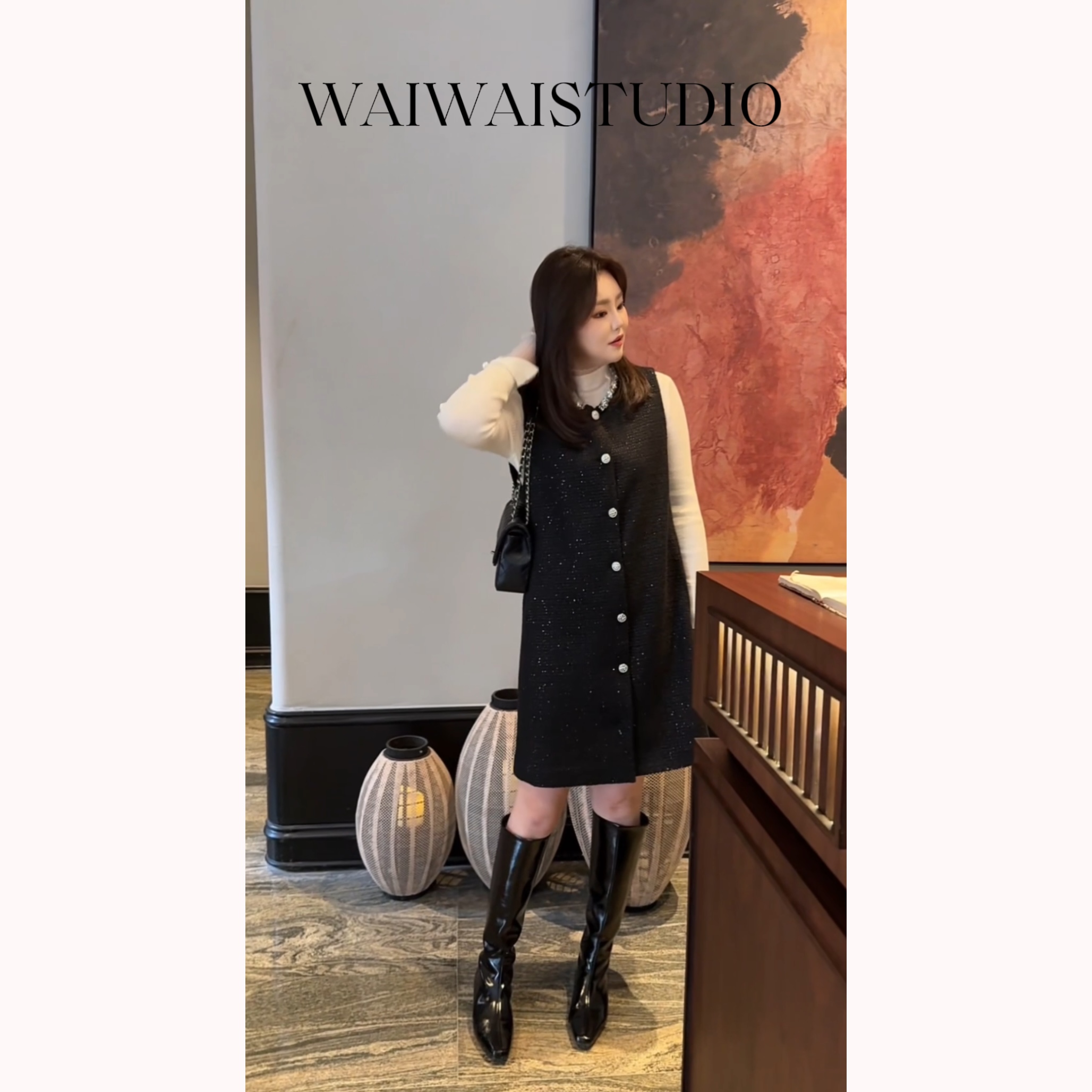 【心动女主】显瘦高级整身亮片手工钻钻花边“高奢”连衣裙 24A397