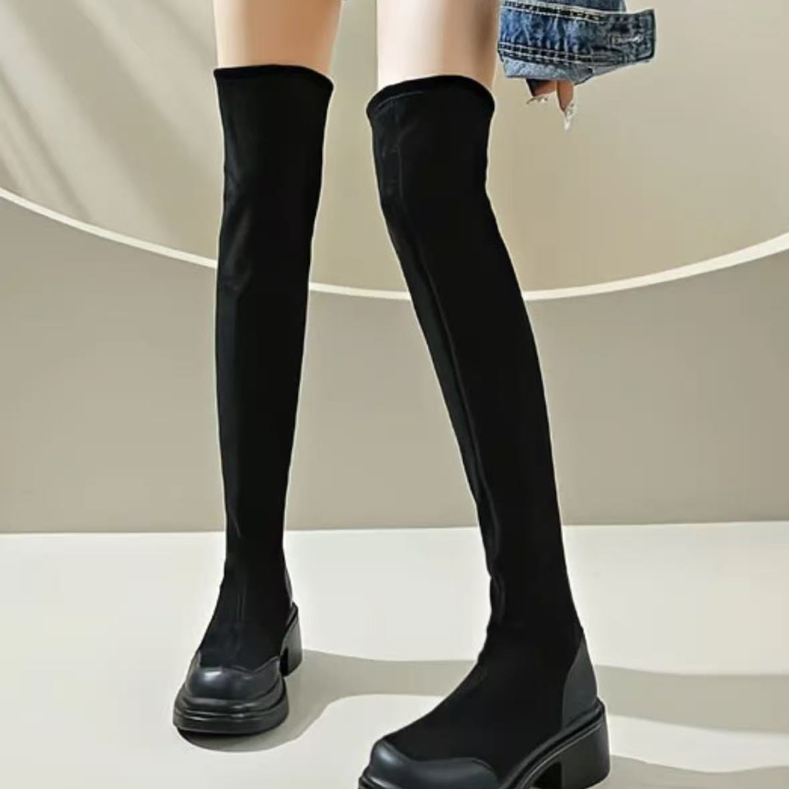 厚底弹力瘦瘦靴女鞋子2025新款百搭洋气