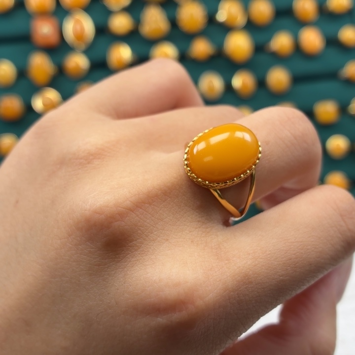 琥珀银S925镶嵌戒指