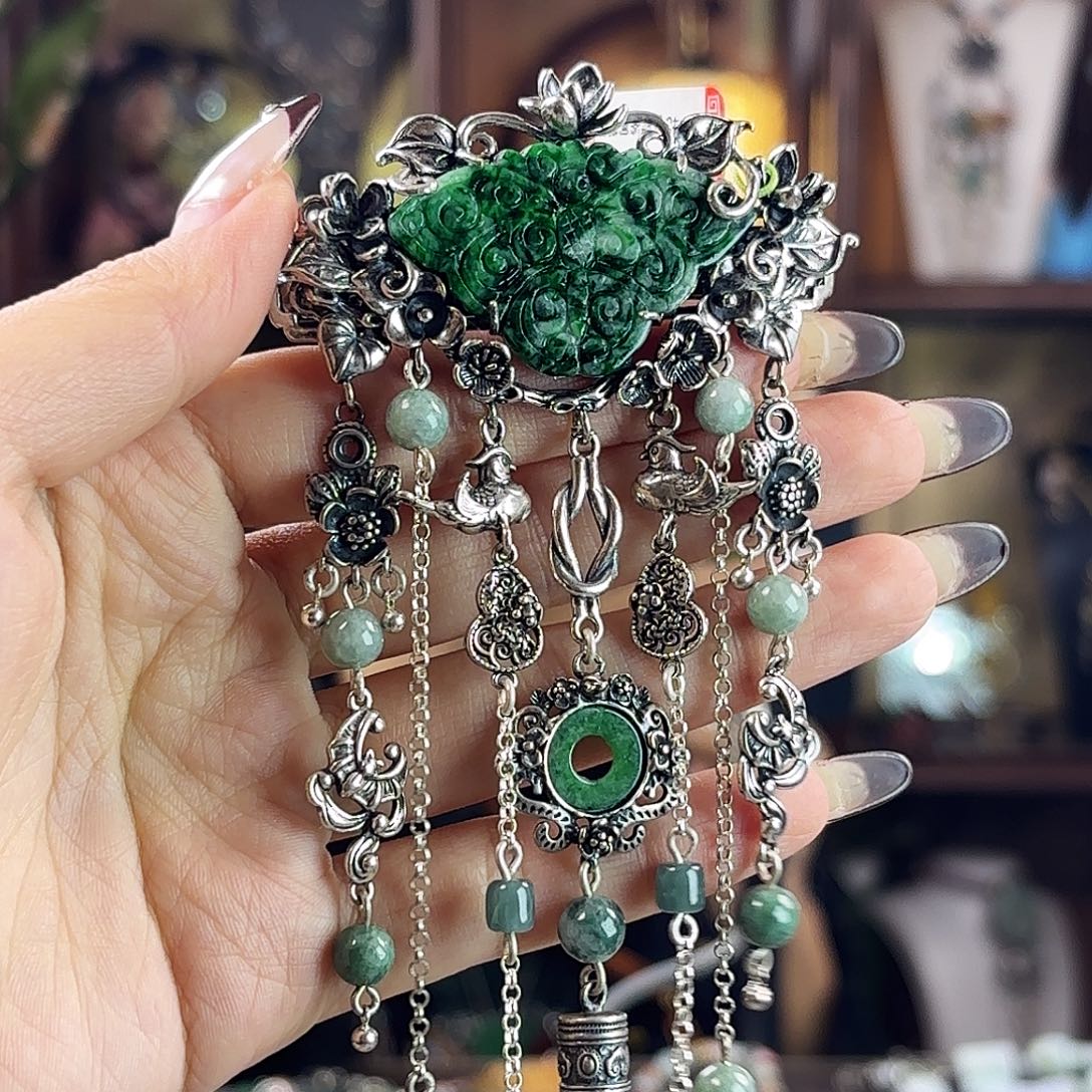 翡翠银S925镶嵌发饰