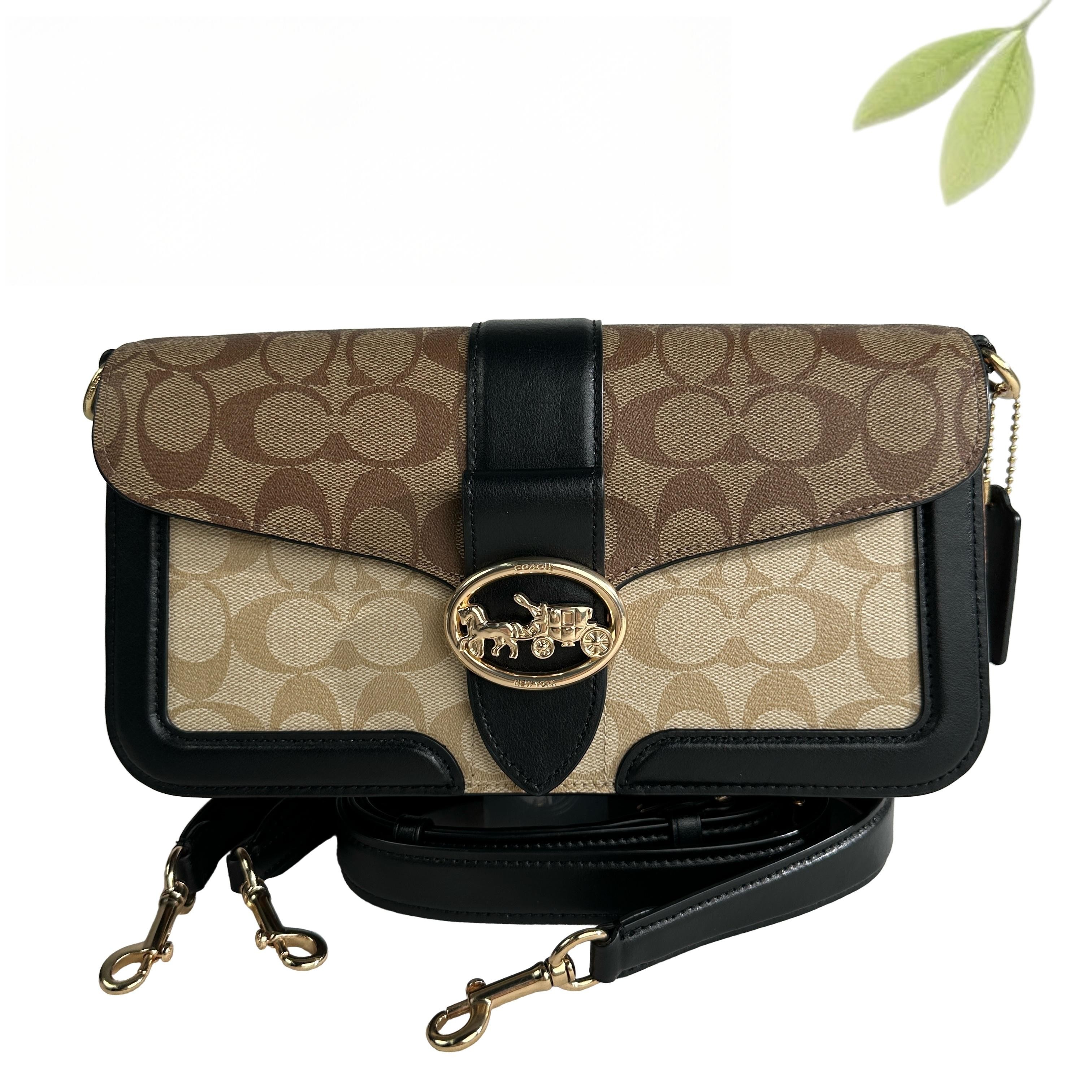 99新 COACH/蔻驰 老花拼色黑金酒神单肩斜挎包G25116637底长27X15